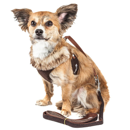 Pet Life ® Luxe 'Furracious' 2-In-1 Adjustable Dog Harness and Leash with Detachable Fur Collar