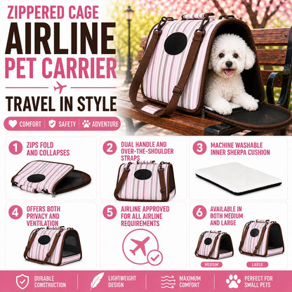 Pet Life ® Paw Patterned Airline Approved Zippered Folding Collapsible Travel Pet Dog Carrier