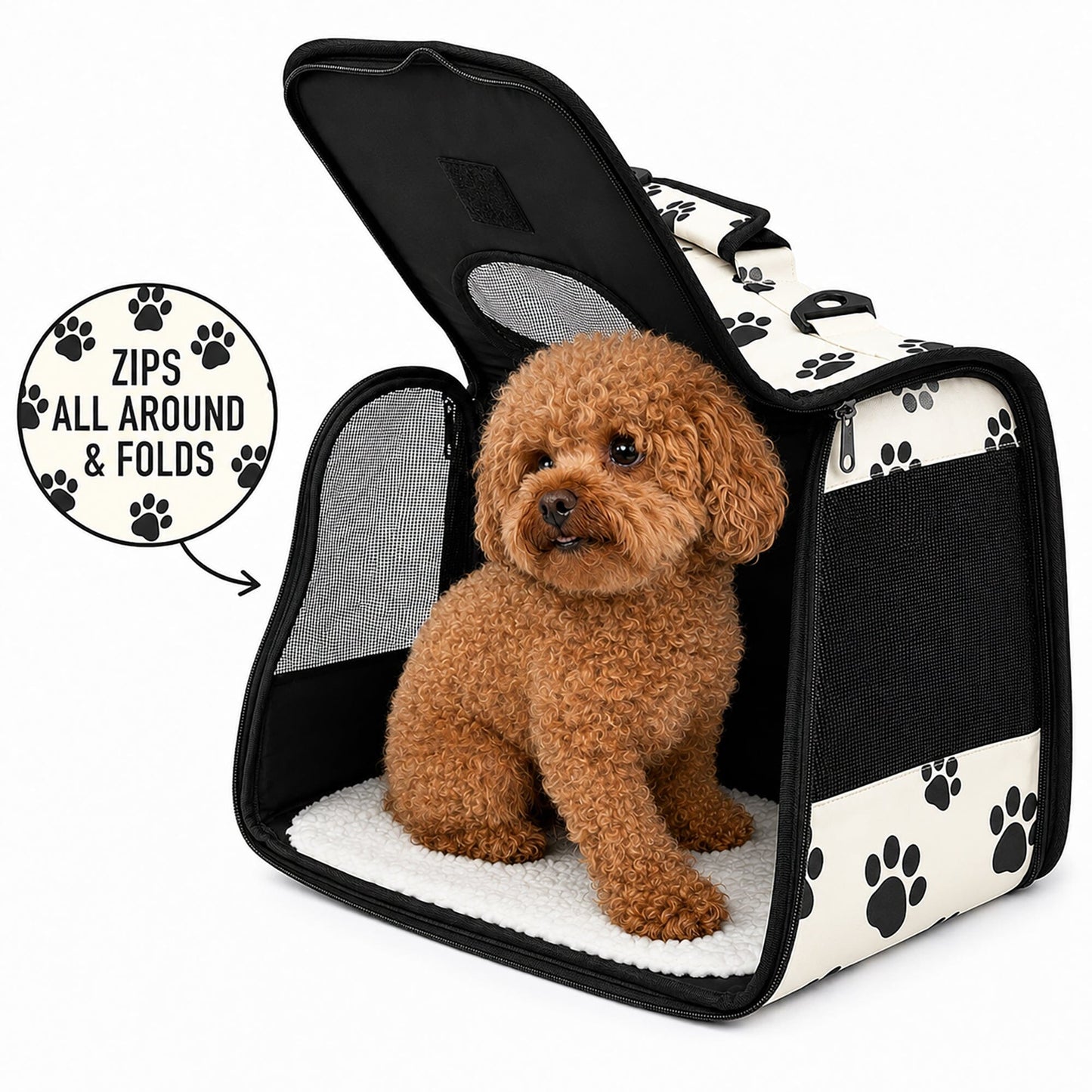 Pet Life ® Paw Patterned Airline Approved Zippered Folding Collapsible Travel Pet Dog Carrier