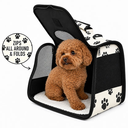 Pet Life ® Paw Patterned Airline Approved Zippered Folding Collapsible Travel Pet Dog Carrier