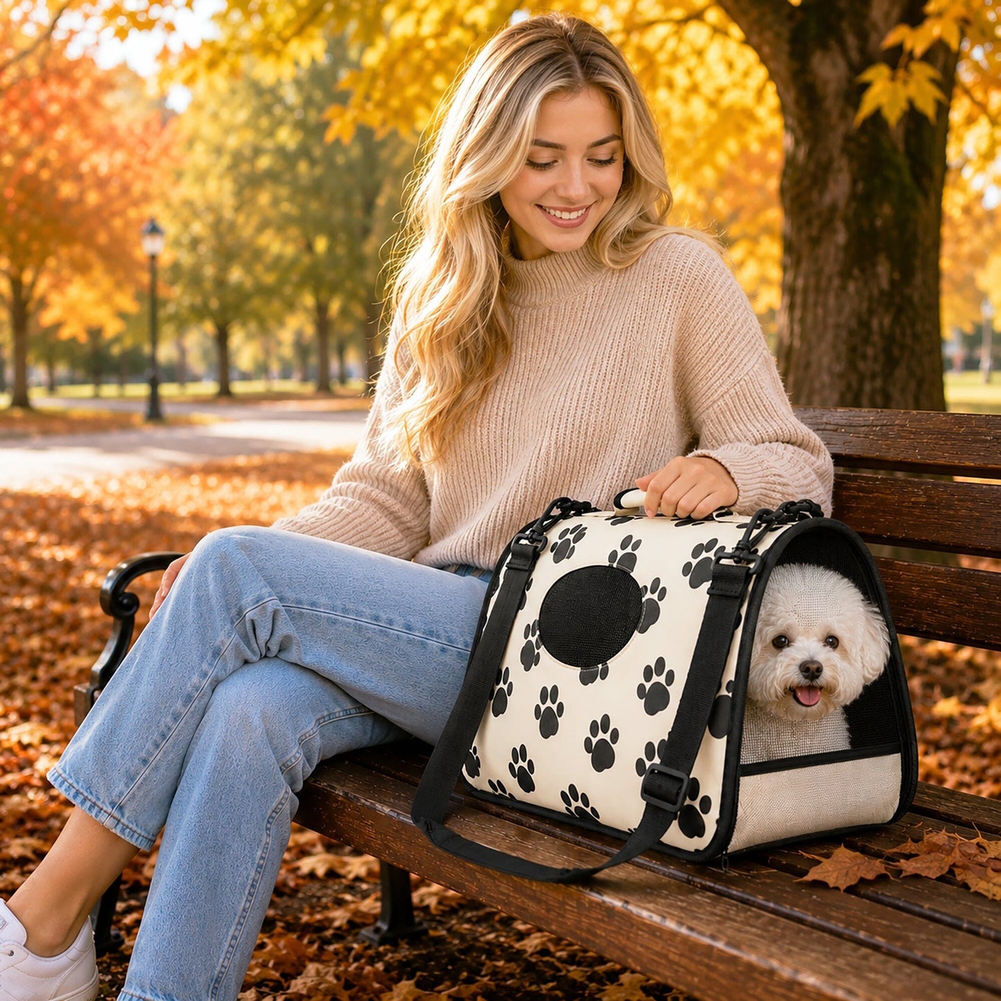 Pet Life ® Paw Patterned Airline Approved Zippered Folding Collapsible Travel Pet Dog Carrier