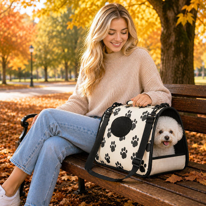 Pet Life ® Paw Patterned Airline Approved Zippered Folding Collapsible Travel Pet Dog Carrier