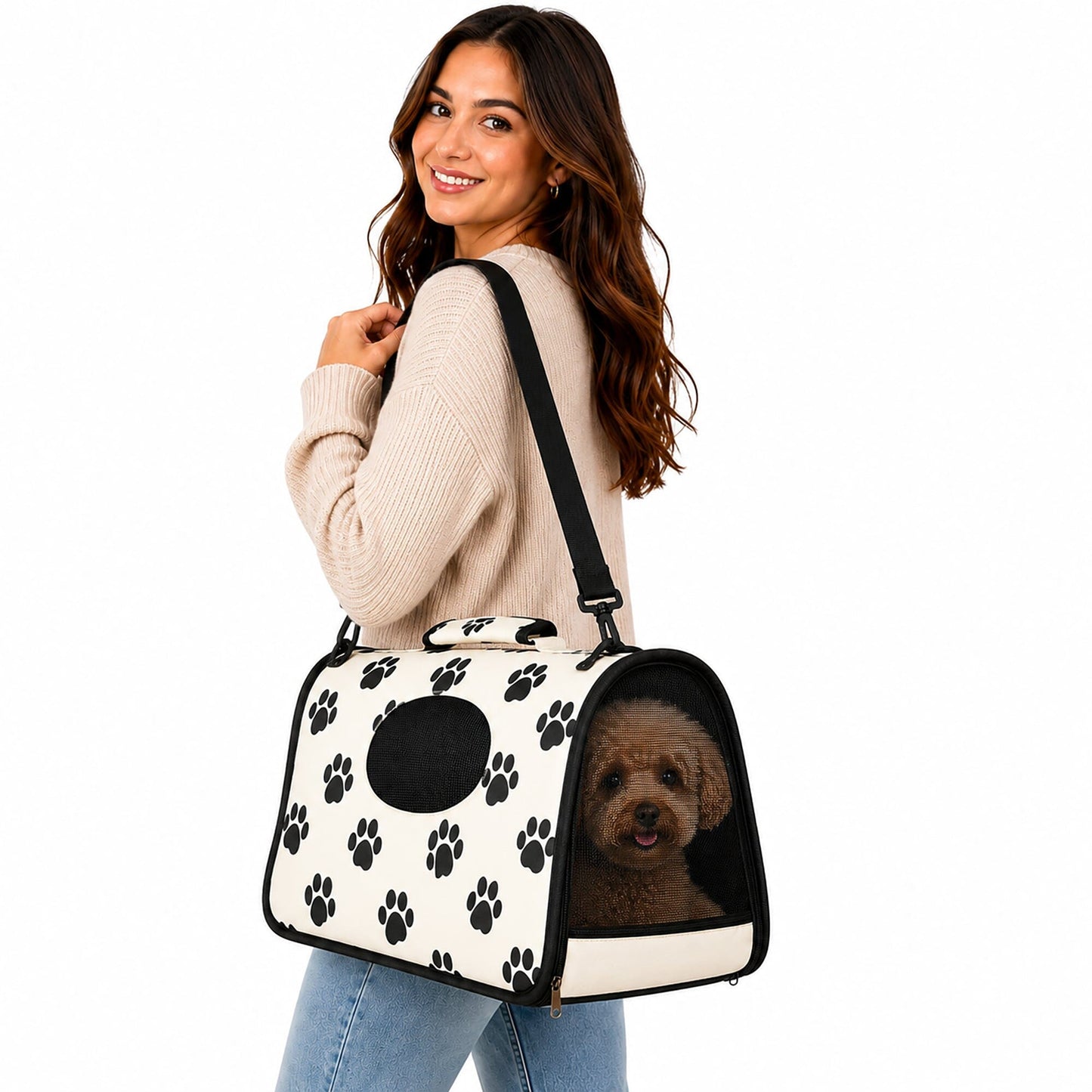Pet Life ® Paw Patterned Airline Approved Zippered Folding Collapsible Travel Pet Dog Carrier