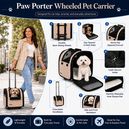 Pet Life ® 'Pawdon Me '  Wheeled Airline Approved Travel Collapsible Pet Dog Carrier