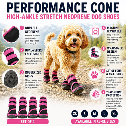 Pet Life ® 'Performance-Coned' Premium Stretch High Ankle Support Dog Shoes - Set Of 4
