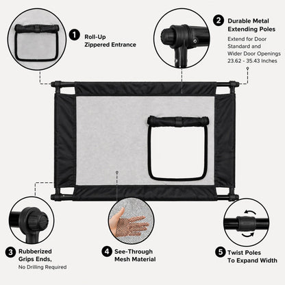 Pet Life ® 'Porta Gate' Anti-Drilling Nylon Mesh Collapsible Folding Travel Safety Pet Cat Dog Gate w/ Zippered Entrance
