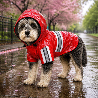 Pet Life ® 'Reflecta-Glow' Reflective Waterproof Adjustable Dog Raincoat Jacket w/ Removable Hood