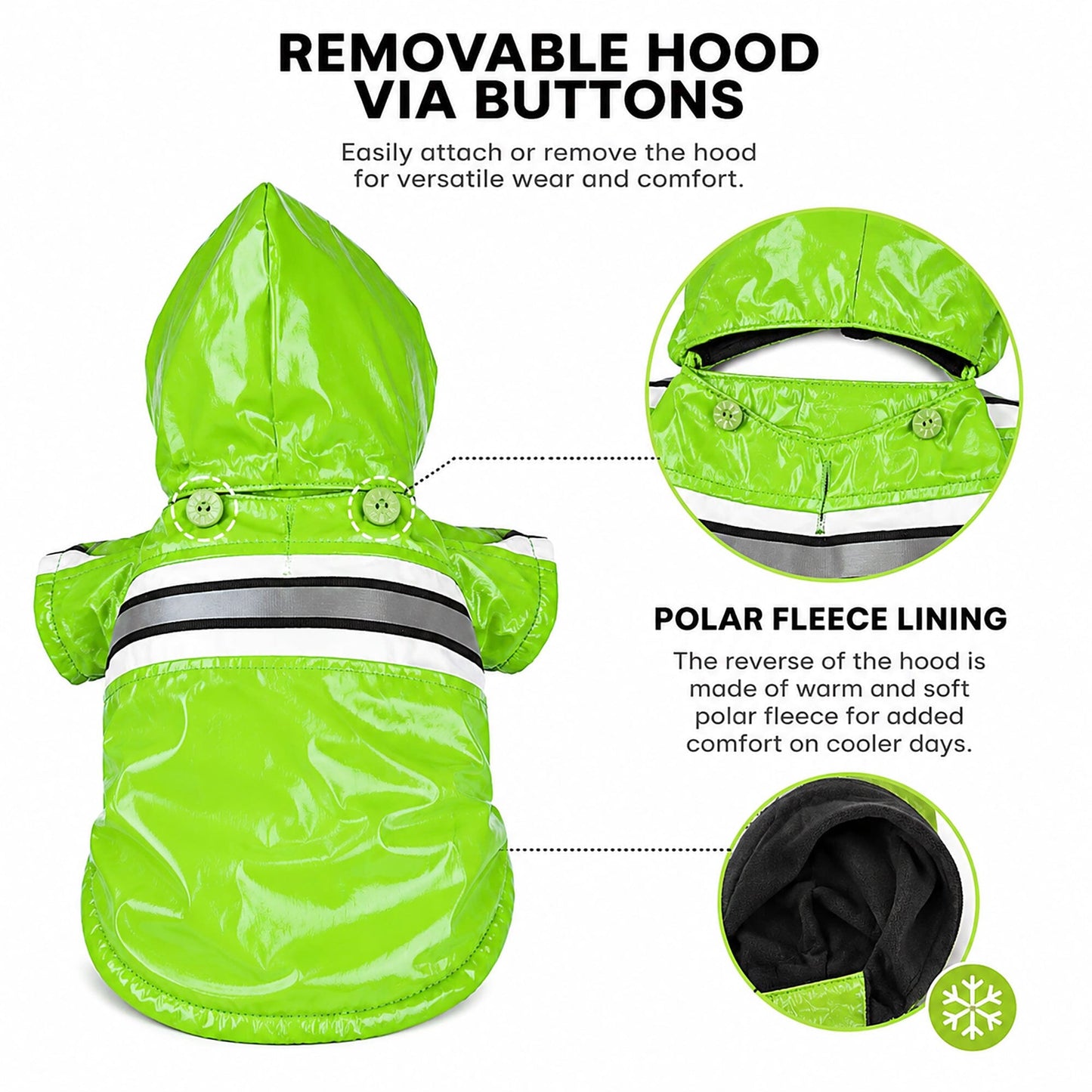 Pet Life ® 'Reflecta-Glow' Reflective Waterproof Adjustable Dog Raincoat Jacket w/ Removable Hood