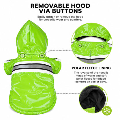 Pet Life ® 'Reflecta-Glow' Reflective Waterproof Adjustable Dog Raincoat Jacket w/ Removable Hood
