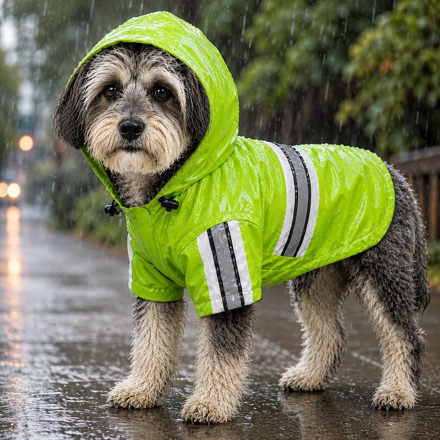 Pet Life ® 'Reflecta-Glow' Reflective Waterproof Adjustable Dog Raincoat Jacket w/ Removable Hood