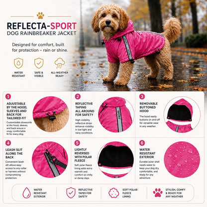 Pet Life ® 'Reflecta-Sport' Multi-Adjustable Reflective Weather-Proof Dog Raincoat w/ Removable Hood