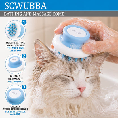 Pet Life ® 'Scwubba' Handheld Bathing Brushing and Massaging Soft Flexible Grooming Pet Comb