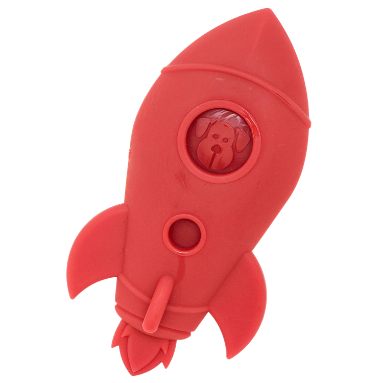 Durable nylon dog chew toy shaped like a rocket ship from SodaPup/True Dogs, LLC for strong chewers.