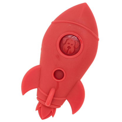 Durable nylon dog chew toy shaped like a rocket ship from SodaPup/True Dogs, LLC for strong chewers.