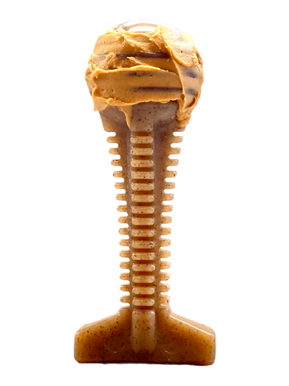 SodaPup Honey Bone Dental Tower nylon dog chew toy for aggressive chewers, ultra-durable, USA-made, in brown.