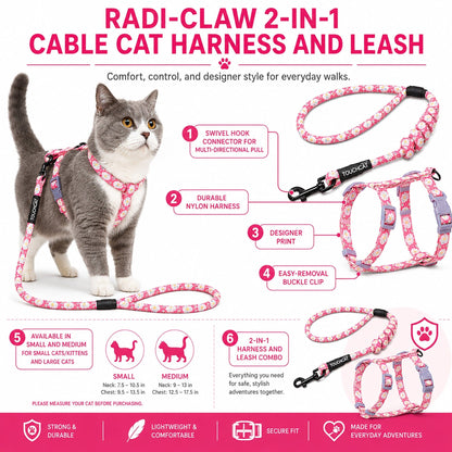 Touchcat 'Radi-Claw' Durable Cable Cat Harness and Leash Combo