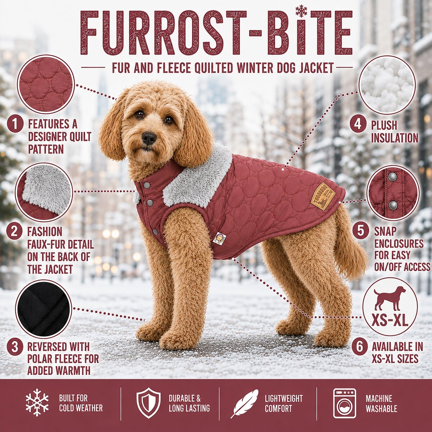 Touchdog 'Furrost-Bite' Fur and Fleece Designer Fashion Dog Jacket
