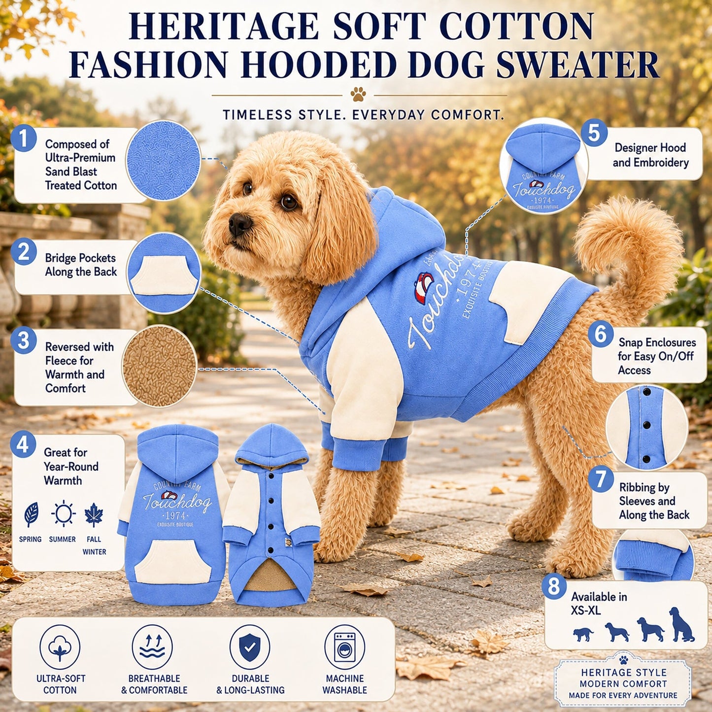 Touchdog 'Heritage' Soft-Cotton Fashion Dog Hoodie Sweater