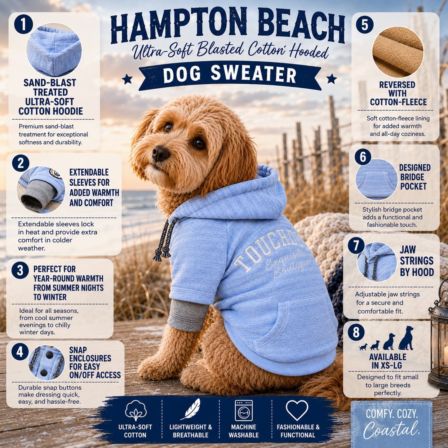 Touchdog ® Hampton Beach Ultra-Soft Blasted Cotton Hooded Dog Sweater