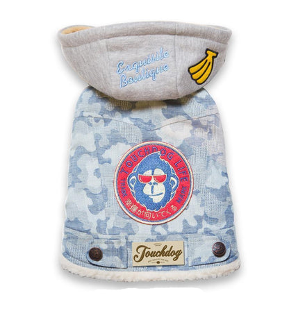 Touchdog ® Outlaw Embellished Retro-Denim Hooded Dog Sweater Coat