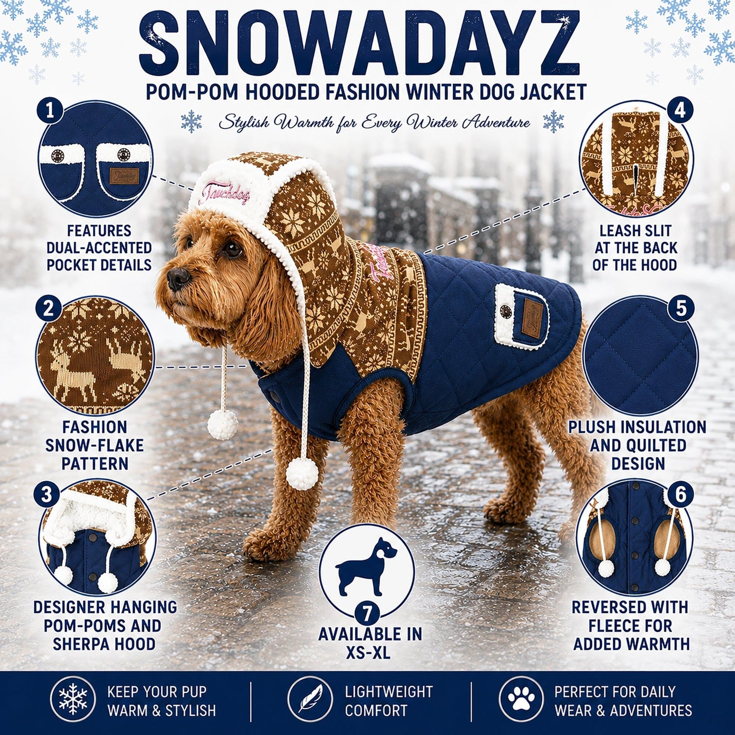 Touchdog ® 'Snowadayz' Pom Pom Hooded Fashion Dog Jacket