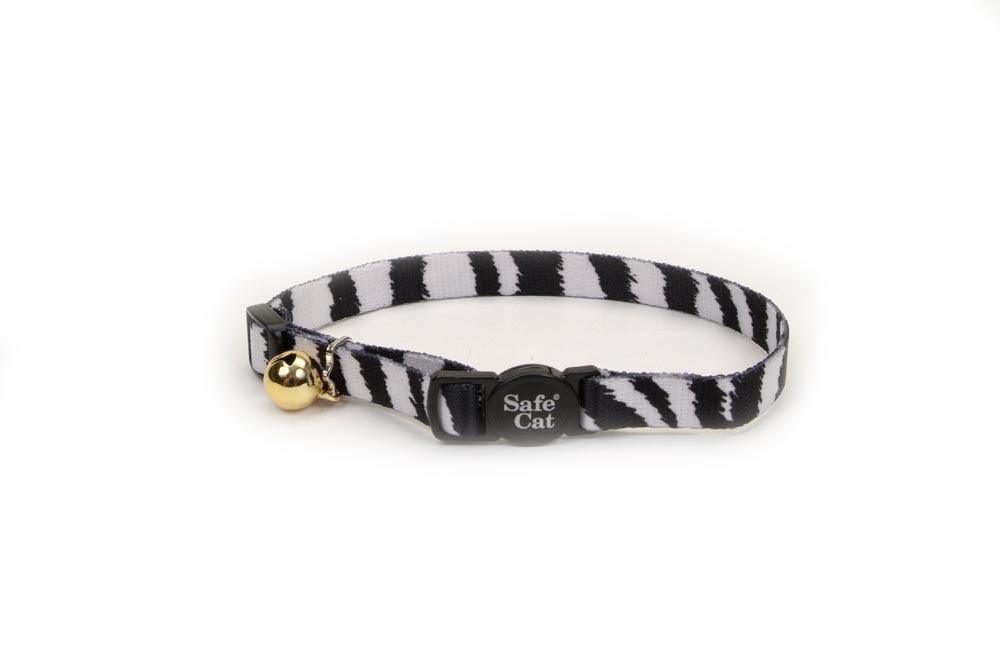Safe Cat Fashion Adjustable Breakaway Cat Collar Zebra Black; White 3-8 in x 8-12 in