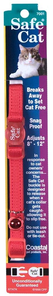 Safe Cat Adjustable Snag-Proof Nylon Breakaway Collar Red 3-8 in x 8-12 in