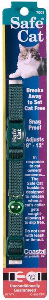 Safe Cat Adjustable Snag-Proof Nylon Breakaway Collar Hunter Green 3-8 in x 8-12 in