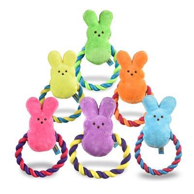 Peeps 6" Bunny Rope Ring Dog Toy, Assorted.