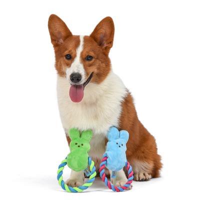 Peeps 6" Bunny Rope Ring Dog Toy, Assorted.