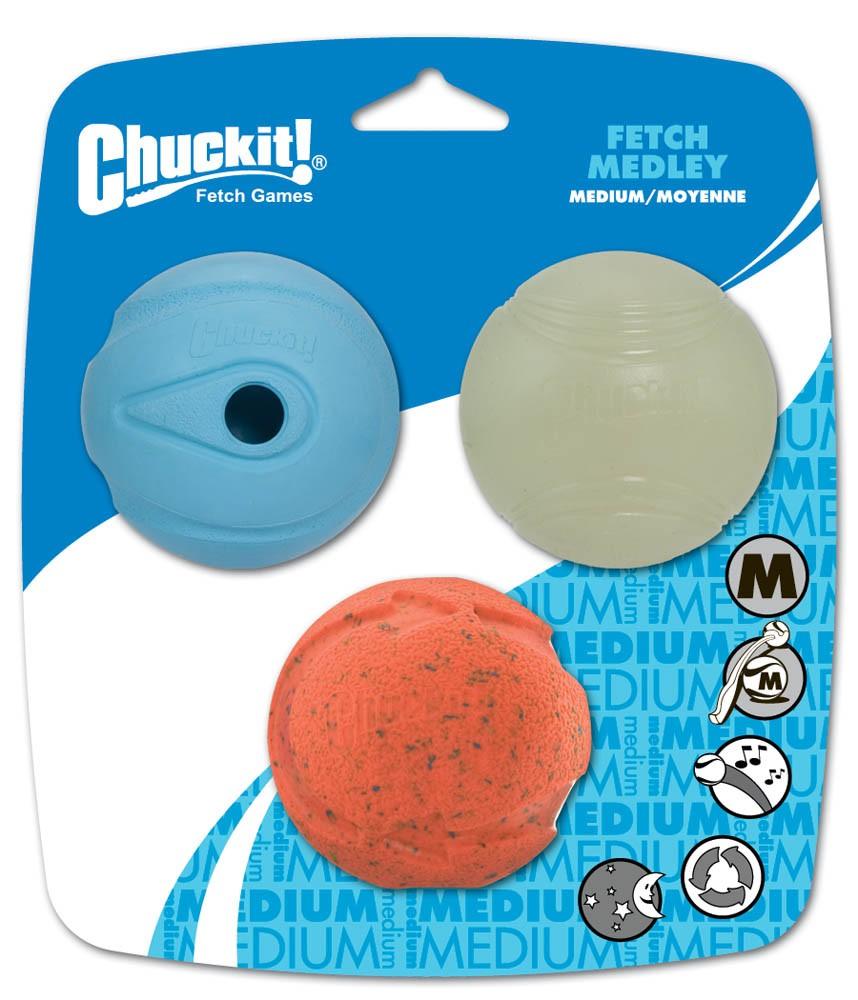 Chuckit! Fetch Medley Balls Dog Toy Assortment Fetch Medley 1 Multi-Color 3 Pack Medium
