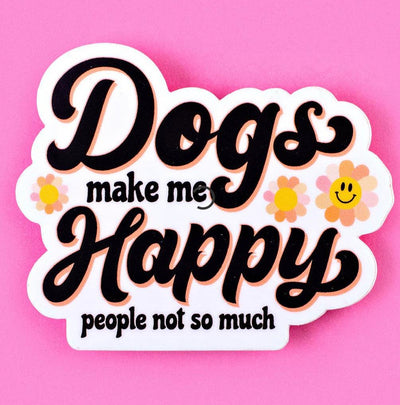 Dogs Make me Happy Retro Sticker.
